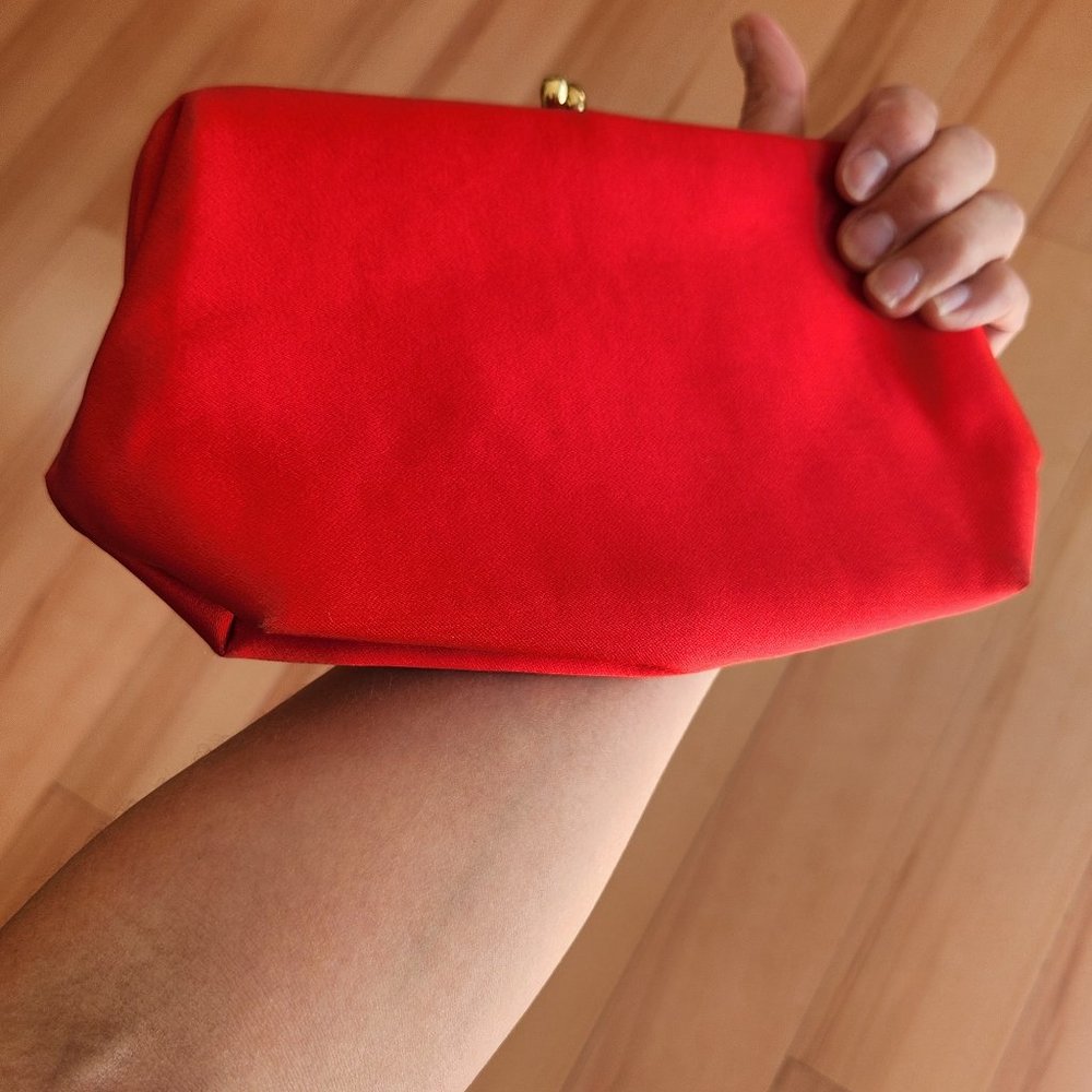 MM Satin Morris Moskowitz satin red clutch